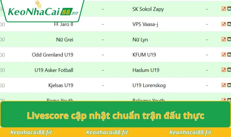 Livescore cập nhật chuẩn trận đấu thực