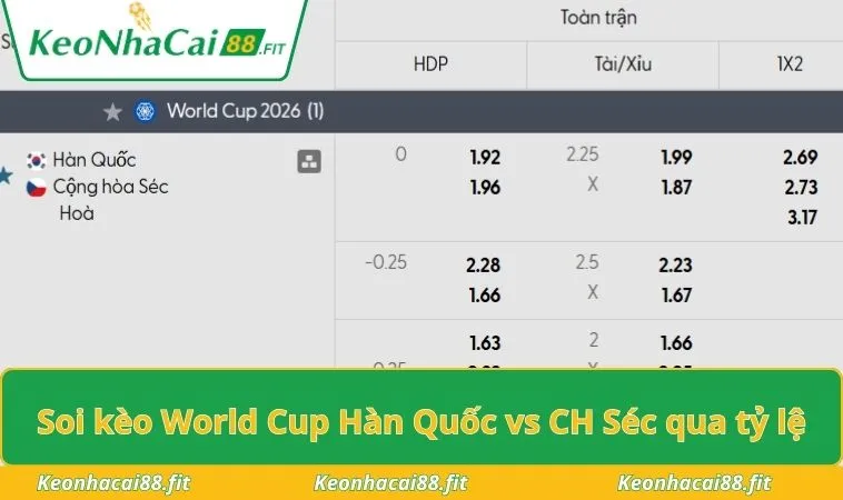 Soi kèo World Cup Hàn Quốc vs CH Séc qua tỷ lệ