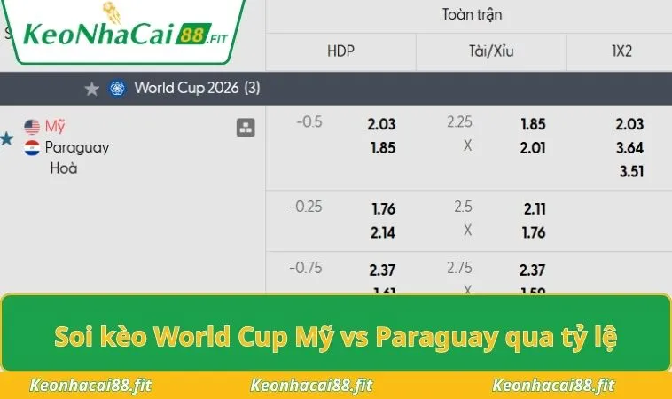 Soi kèo World Cup Mỹ vs Paraguay qua tỷ lệ