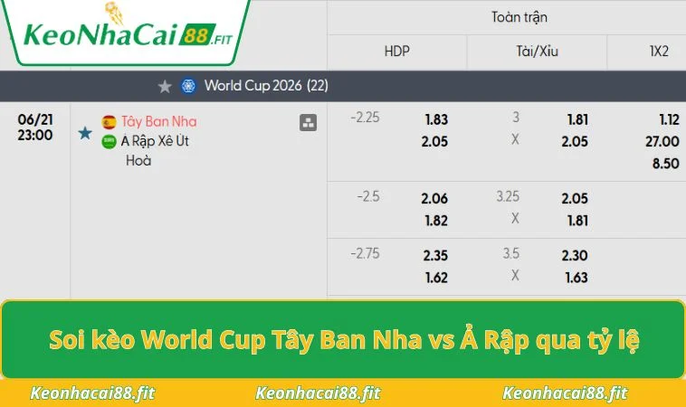 Soi kèo World Cup Tây Ban Nha vs Ả Rập qua tỷ lệ